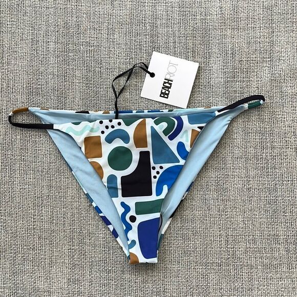 Beach Riot Bikini‎ Bottom Womens Large Blue Green Print - Picture 1 of 5